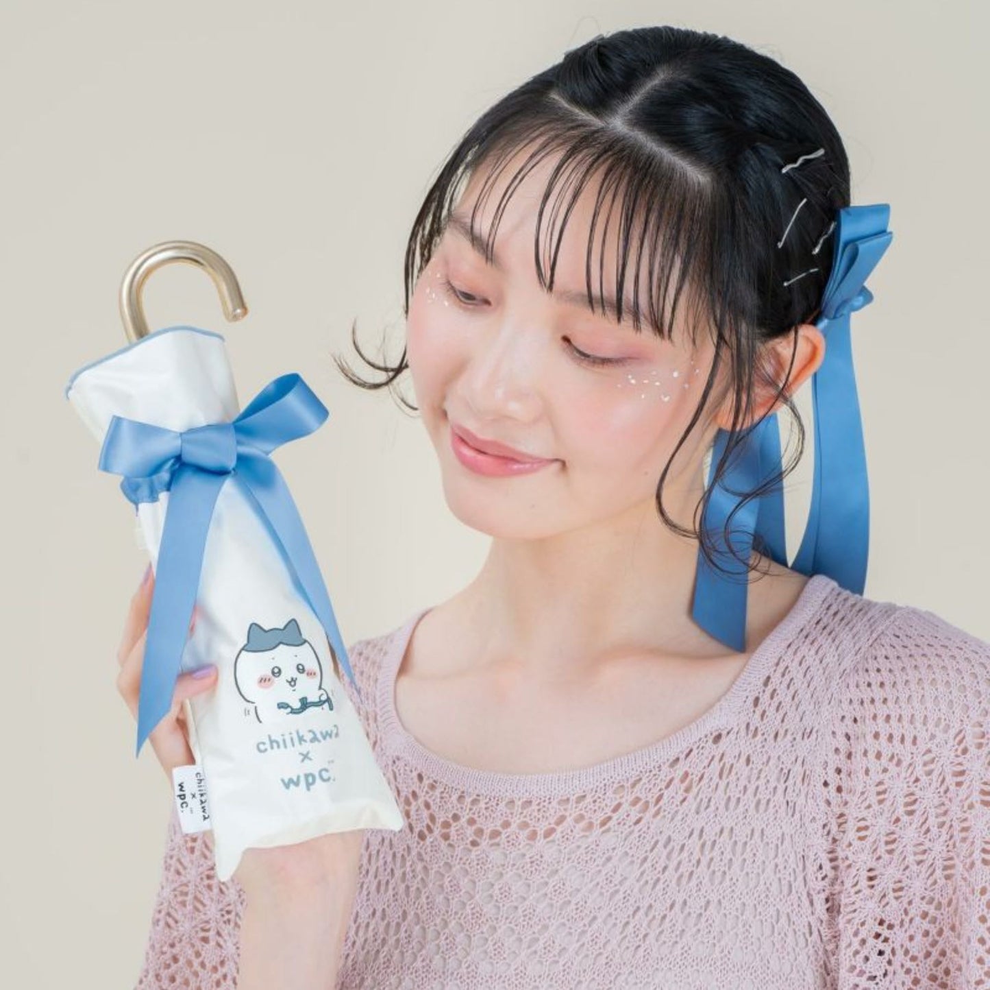 Chiikawa × Wpc. Blackout Shading umbrella. Praised ribbon